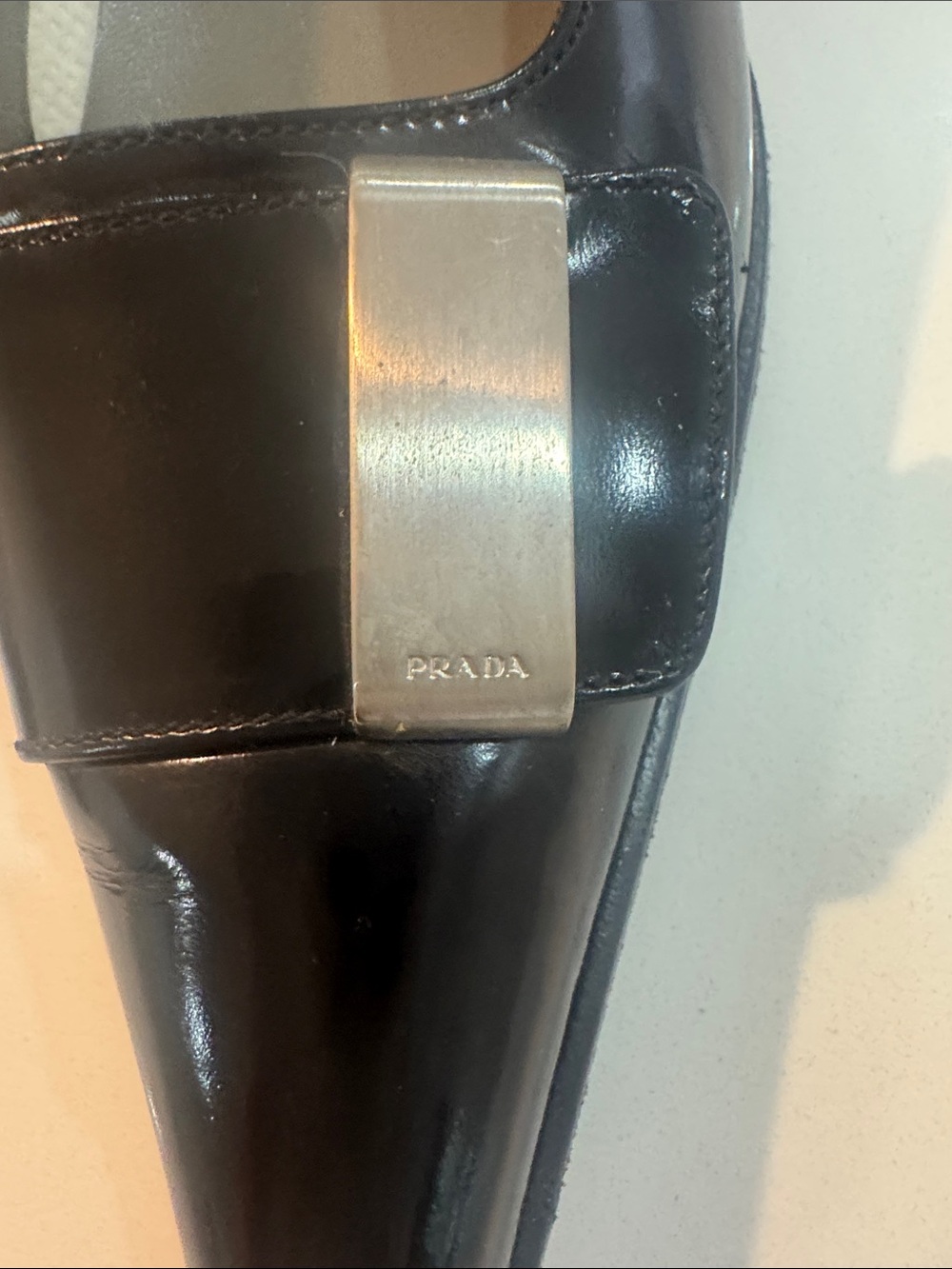 Prada Black Patent Leather Pointed Toe Mid Block Heel Pumps - Picture 7 of 17